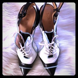 L.A.M.B leather lace up heels